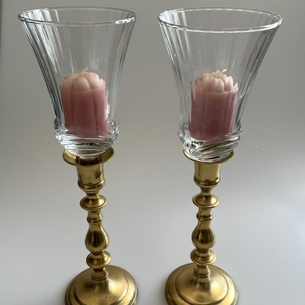 HOME INTERIORS VINTAGE 90S GLASS VOTIVE CANDLE CUPS BRASS CANDLE STICK HOLDERS 2 - Picture 2 of 10